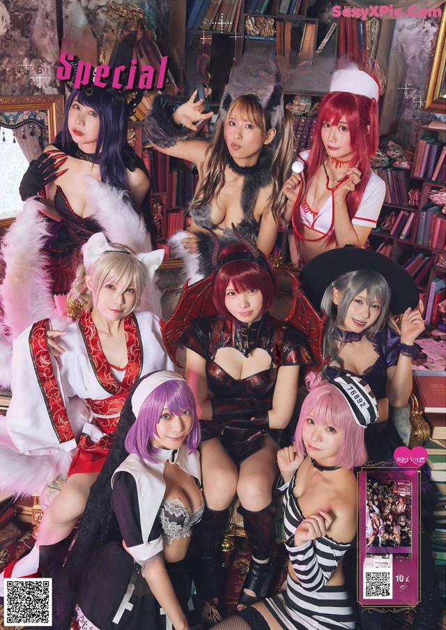 A group of women dressed up in costumes posing for a picture.